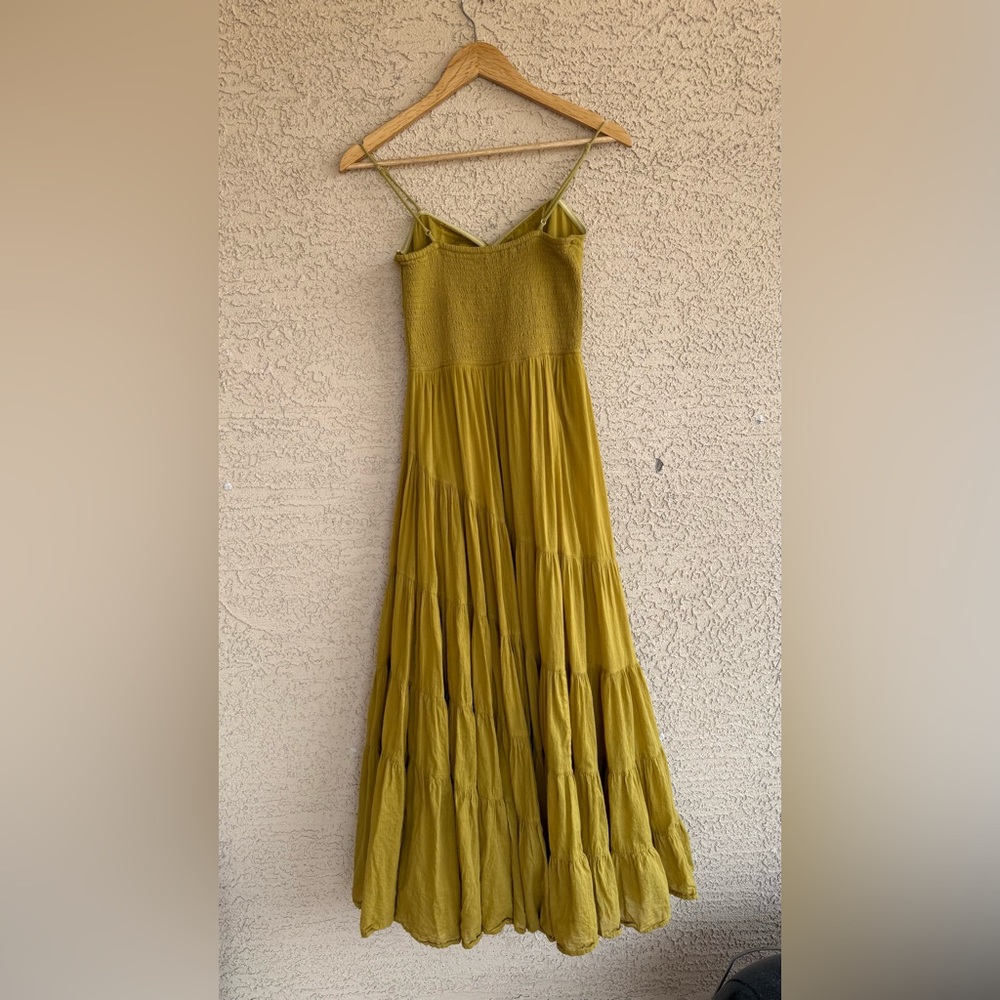 Free People Sundrenched Solid Maxi Dress Mustard Smocked Boho Tiered S - Picture 8 of 13